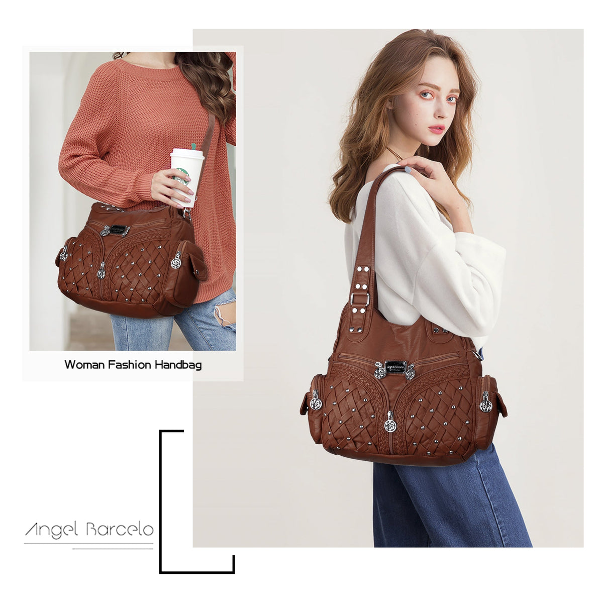 Women Large Capacity Hobo Handbag Washed PU Leather