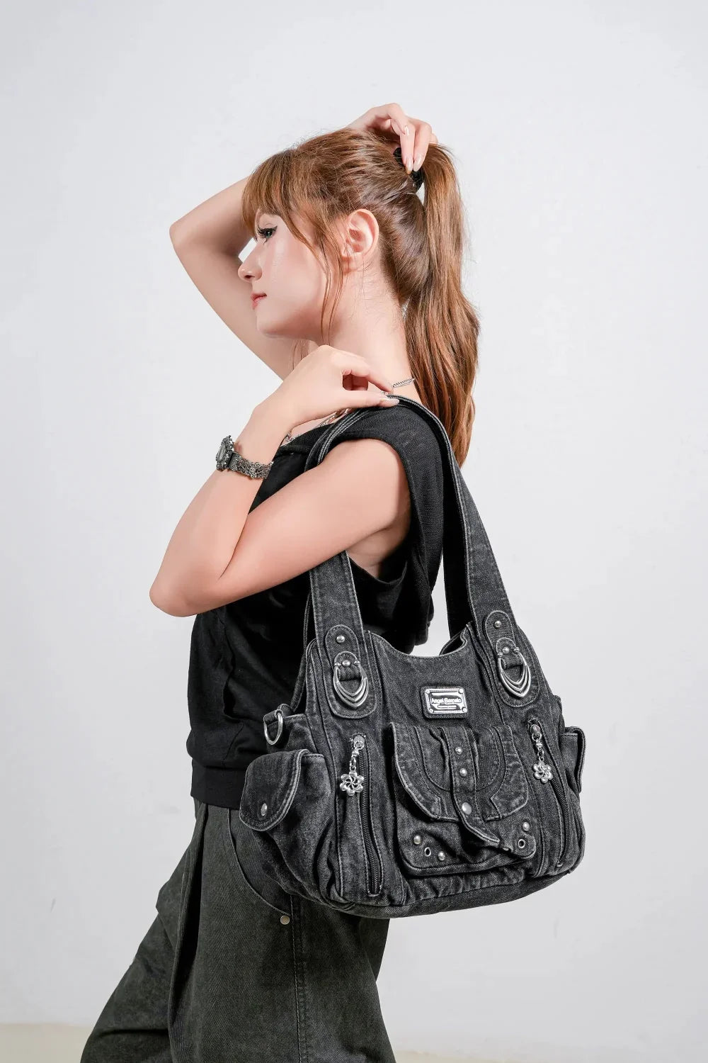 Classic Denim Purses with Metal Hardware