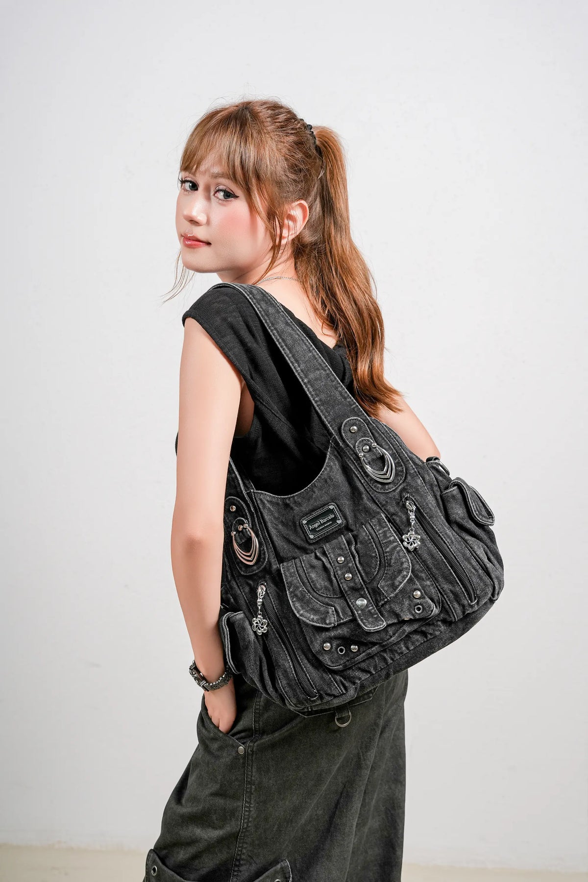 Classic Denim Purses with Metal Hardware