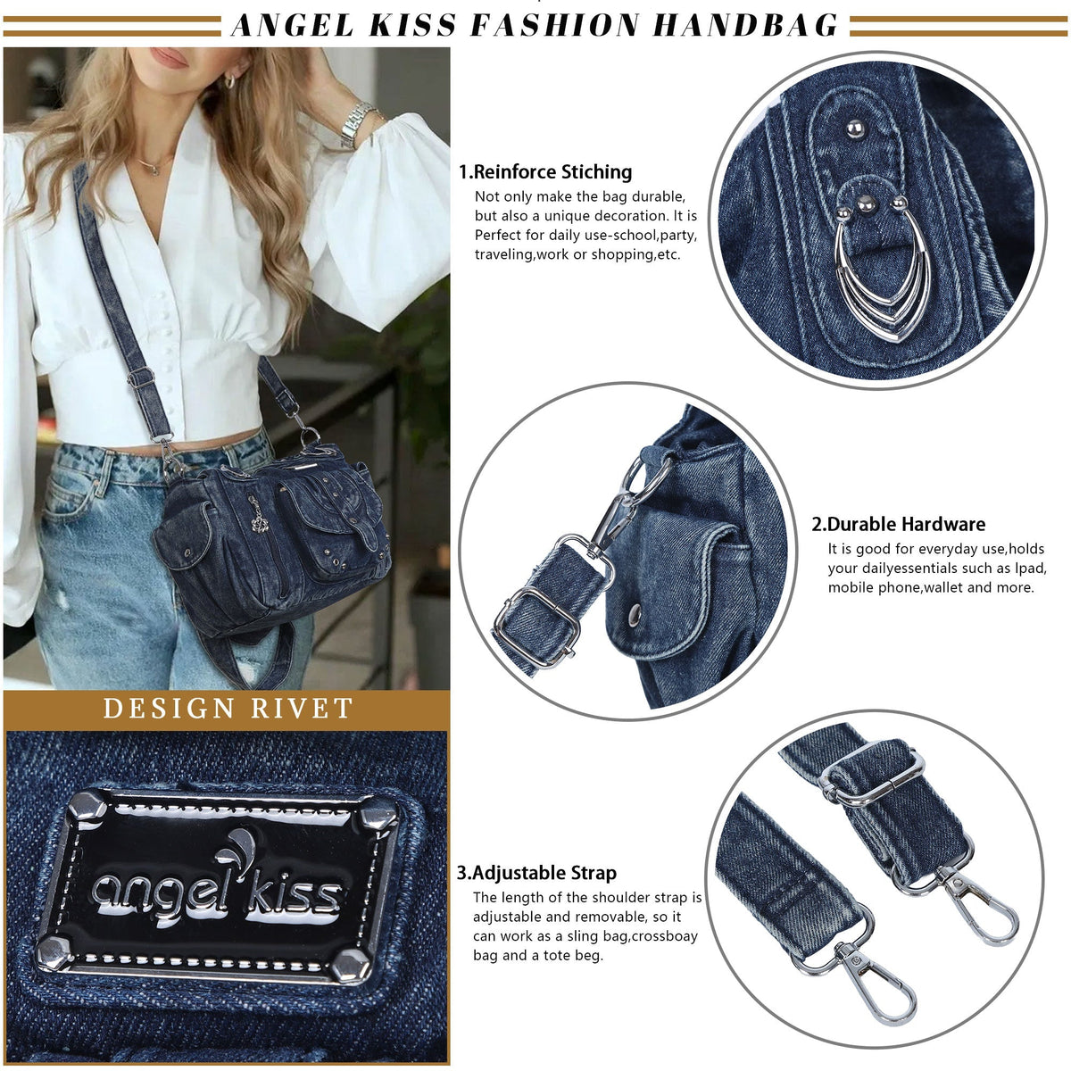 Classic Denim Purses with Metal Hardware