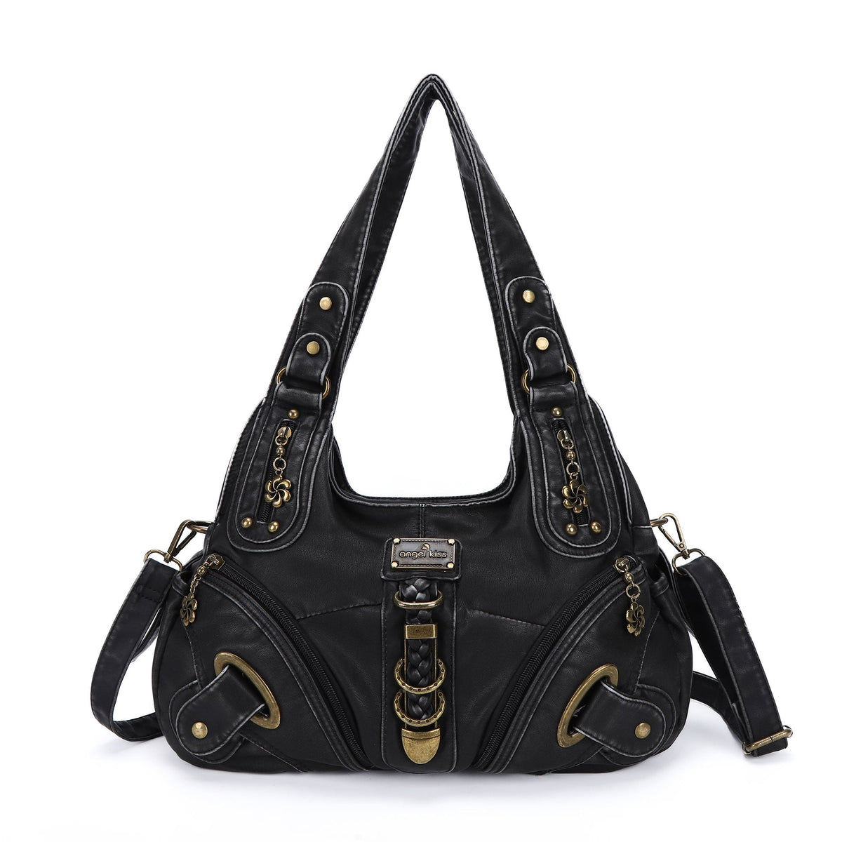 Heritage Braided Buckle Vegan Leather Hobo Bag